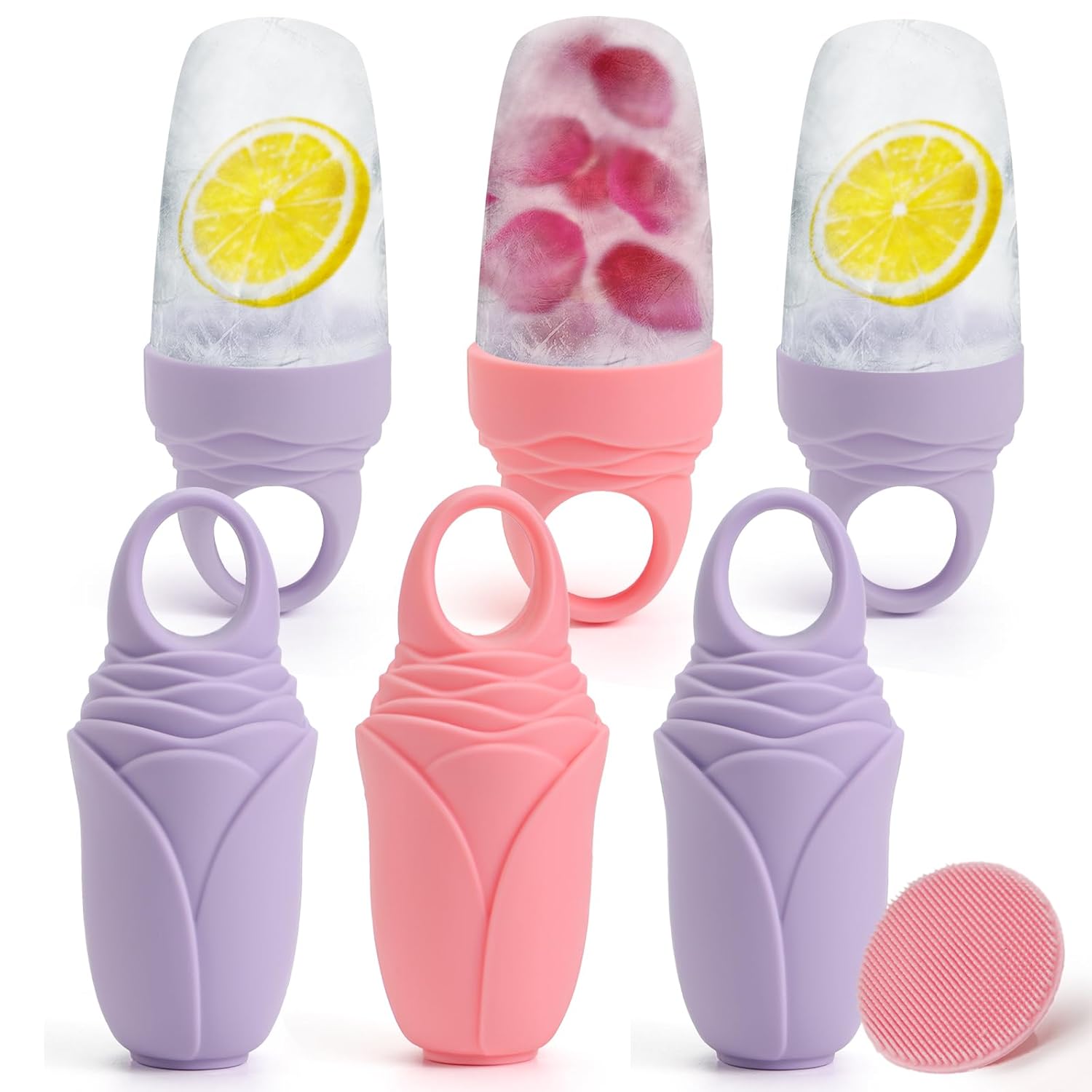 3 Pcs Facial Ice Roller Silicone Mold Reusable for Face Women and Eye Neck Cold Skin Care Tools Freezer De Puff Eye Bags Reduce Migraine Pain Pink 1 + Purple 2-GlimoraGlow