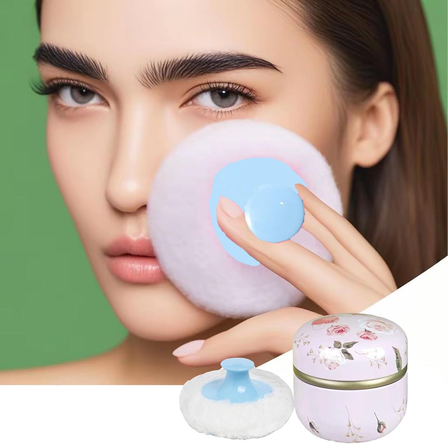 Body Powder Puff and Container, 3.35" Portable Dusting Powder Container with Soft Puff Loose Powder Case Box Jar with Lids for Baby Women Home and Travel Use-GlimoraGlow