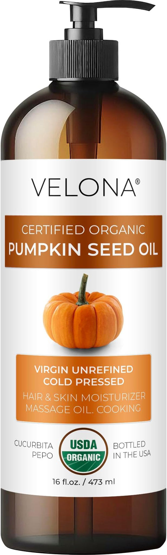 velona Pumpkin Seed Oil USDA Certified Organic - 16 Fl Oz | 100% Pure and Natural Carrier Oil | Unrefined, Cold Pressed | Cooking, Face, Hair, Body & Skin Care | Use Today - Enjoy Result-GlimoraGlow