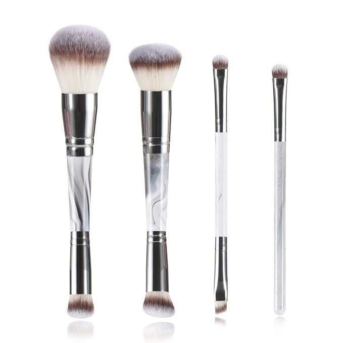4 pcs makeup brushes, double head makeup brush set, loose powder powder blusher foundation make-up concealer eye shadow eyebrow brush, multi-purpose makeup tools-GlimoraGlow