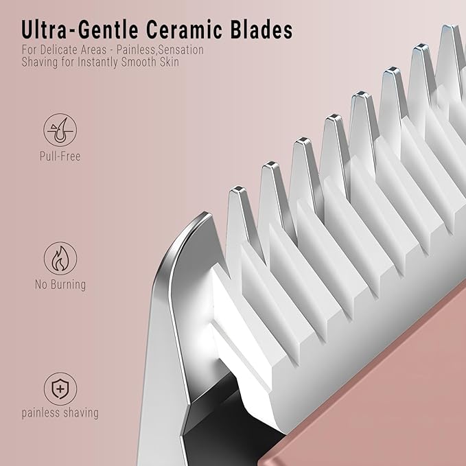 2-in-1 Bikini Trimmer for Women, Bikini Shaver with Dual Heads, Painless Body and Facial Hair Removal, Rechargeable Cordless Electric Razors for Face Chin Pubic Underarm Legs, IPX7 Waterproof, Pink-GlimoraGlow