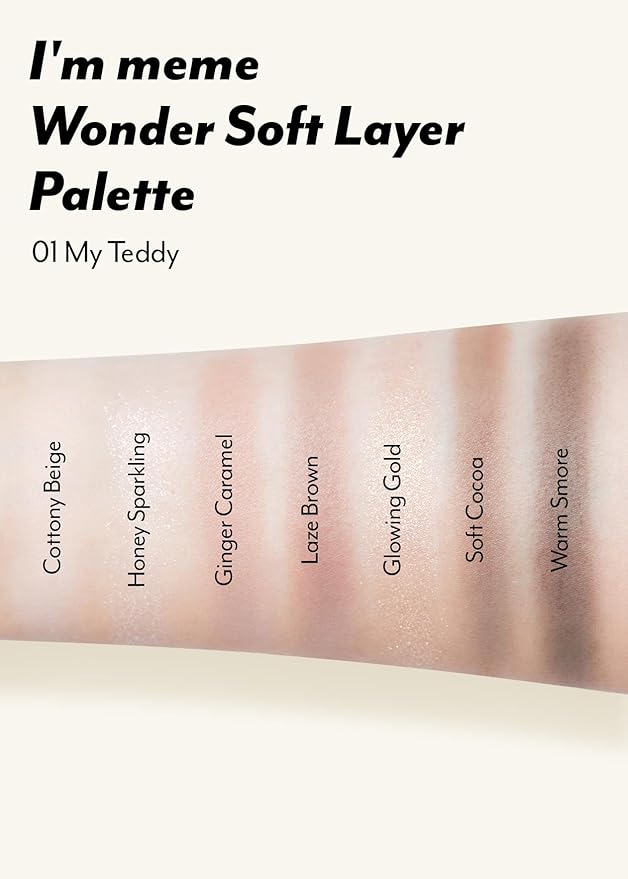 I'M MEME Wonder Soft Layer Palette - 7 Shades | Portable Size, Versatile, Blendable, Neutral Colors with Soft Texture, 01 My Teddy, 0.23 Oz-GlimoraGlow