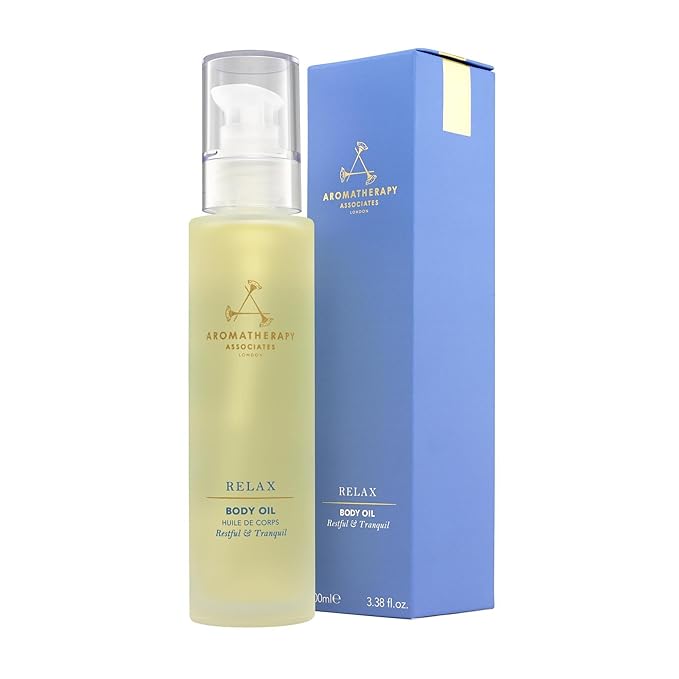 Aromatherapy Associates Relax Body Oil. Luxurious Blend of Oils for a Nourished Body. Made with Vetivert, Chamomile and Ylang Ylang Essential Oils (3.4 fl oz)-GlimoraGlow