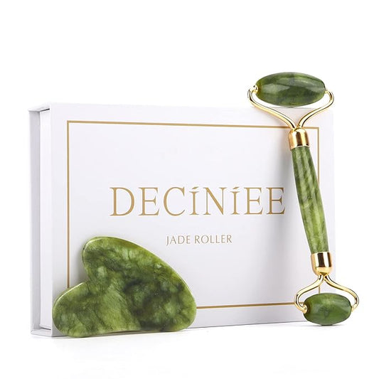 Deciniee Jade Roller and Gua Sha Set - Beauty Face Massager & Guasha Tool for Eye, Neck, Body - 2 in 1 Skin Care Massage Tools, Muscle Releaxing and Relieve Wrinkles-GlimoraGlow