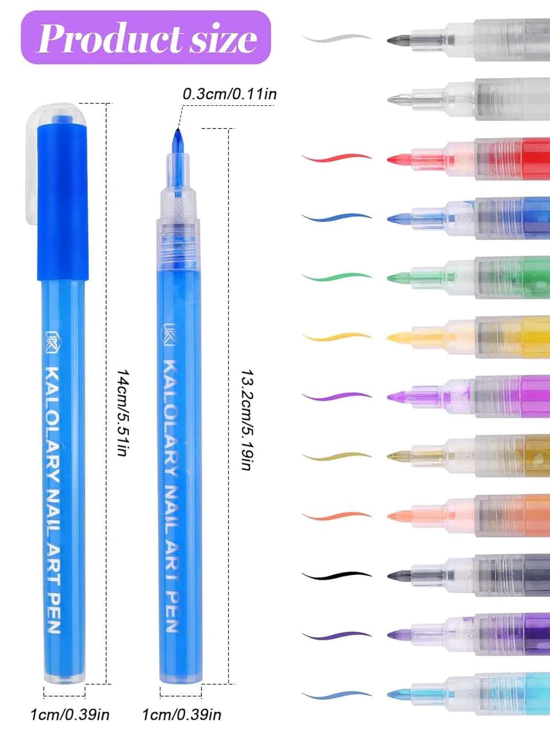 12 Color 3D Nail Art Pens Set, Kalolary Nail Point Graffiti Dotting Pen Drawing Painting Liner Brush for DIY Nail Art Beauty Adorn Manicure Tools-GlimoraGlow