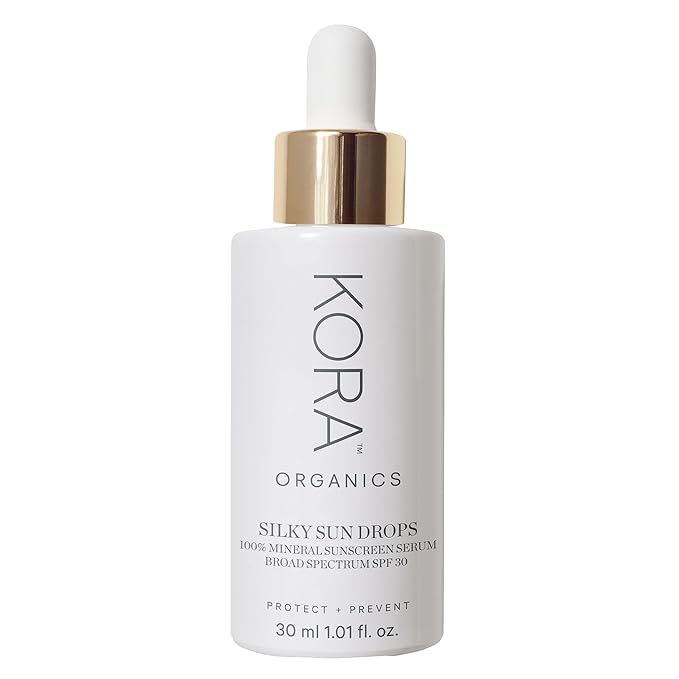 KORA Organics Silky Sun Drops, Mineral Sunscreen Serum SPF 30 with Reef-Safe Non-Nano Zinc Oxide, UVA/UVB Protection, Certified Organic, Cruelty Free, 1.01 oz-GlimoraGlow