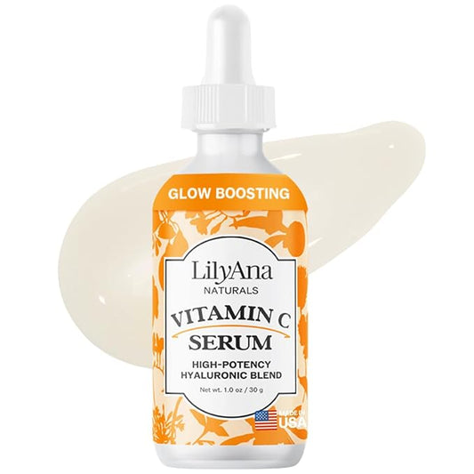 LilyAna Naturals Vitamin C Serum for Face with Hyaluronic Acid and Vitamin E, Anti Aging Serum, Reduces Age Spots and Sun Damage, Promotes Collagen and Elastin (1oz)-GlimoraGlow