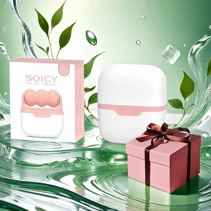 Ice Roller for Face with Gua Sha, Travel ice Roller Cold Therapy Tools, Cold Facial Ice Roller Massager for Eye Puffiness, Migraine, TMJ Pain Relief & Minor Injury (Pink)-GlimoraGlow