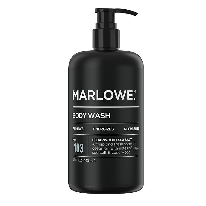 MARLOWE. No. 103 Body Wash 15 oz Pump, Cedarwood + Sea Salt, Energizing & Refreshing Shower Gel, Willow Bark & Green Tea Extracts, Cleanses, Moisturizes, Smooths & Nourishes, Fresh & Zesty Scent-GlimoraGlow