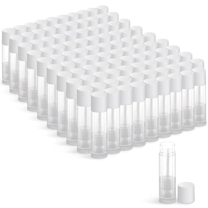 100 Sets Empty Lip Balm Tubes Bulk Round with White Caps for DIY Lipstick homemade, 3/16 Oz (5.5 ml), Clear, BPA Free, 100 Tubes and 100 Caps-GlimoraGlow