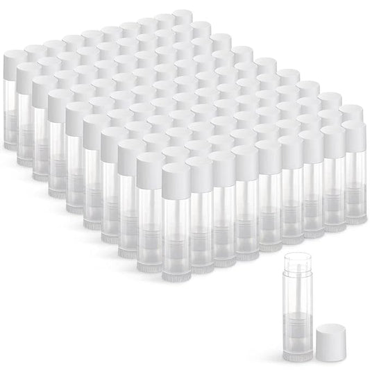 100 Sets Empty Lip Balm Tubes Bulk Round with White Caps for DIY Lipstick homemade, 3/16 Oz (5.5 ml), Clear, BPA Free, 100 Tubes and 100 Caps-GlimoraGlow