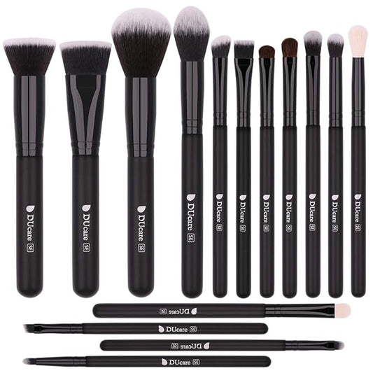DUcare Makeup Brushes 15Pcs Premium Synthetic Kabuki Makeup Brush Set, Professional Foundation Concealers Powder Blush Blending Face Eye Shadows Black Brush Sets-GlimoraGlow