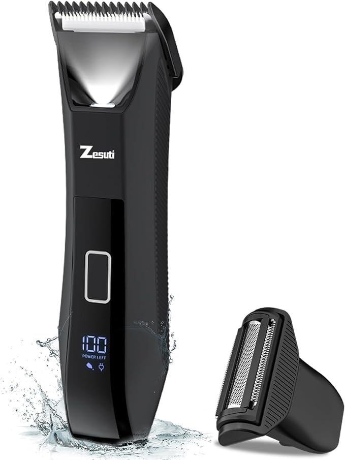 2-in-1 Manscape Trimmer for Men,Body & Groin Hair Trimmers for Men,Bikini Trimmer Women- Wet/Dry Electric Razors for Smooth No-Nick Shaving,IPX7 Waterproof Ball Shaver,LED Display,Black-GlimoraGlow