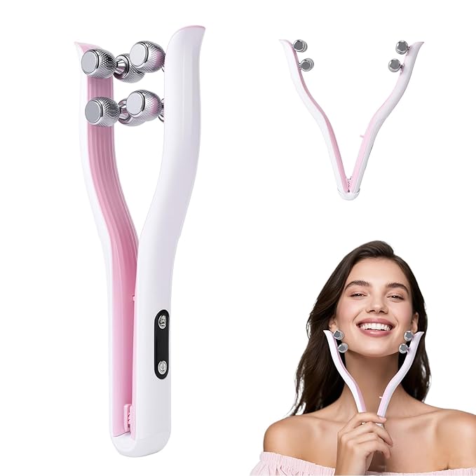 2025 Multi-Functional Face Lifting Device, V Roller Face Lift, Tightening, Skin Care, Double-Sided Roller Design, Type-C Fast Charging, Portable Beauty Device with 3 Adjustable Settings (White)-GlimoraGlow