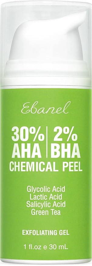 Ebanel Chemical Peel for Face, AHA BHA Exfoliator, Glycolic Acid Peel, Salicylic & Lactic Acid Face Peeling Gel, Infused with Green Tea & Chamomile for Acne Scars, Dark Spots, Wrinkles, Fine Lines-GlimoraGlow
