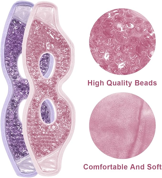 Jakuva 2PCS Cooling Eye Mask Sleeping Mask, Ice Eye Mask & Cold Eye Packs & Heat Cold Compress Pack Eye Spa Pad for Puffy Eyes,Puffiness,Headache,Stress Relief (Pink&Purple)-GlimoraGlow