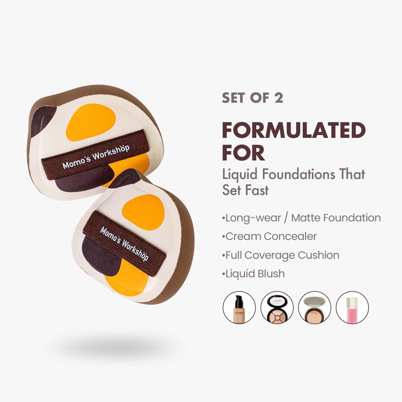 Tricolor Cat Puffs, Makeup Sponges Set, Dry&Wet Dual-Use Foundation Sponge, Expands 1.3x When Wet for Cream Foundation/Liquid Blush/Highlighter,2pcs Puffs & Storage Case-GlimoraGlow