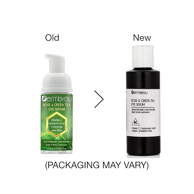 Eye Serum Anti Aging Rose and Green Tea 1.33 OZ with Hyaluronic Acid, Vitamin C and E Anti Puffiness, Anti Wrinkle, Dark Circles Skin Care Products (PACKAGING MAY VARY)-GlimoraGlow