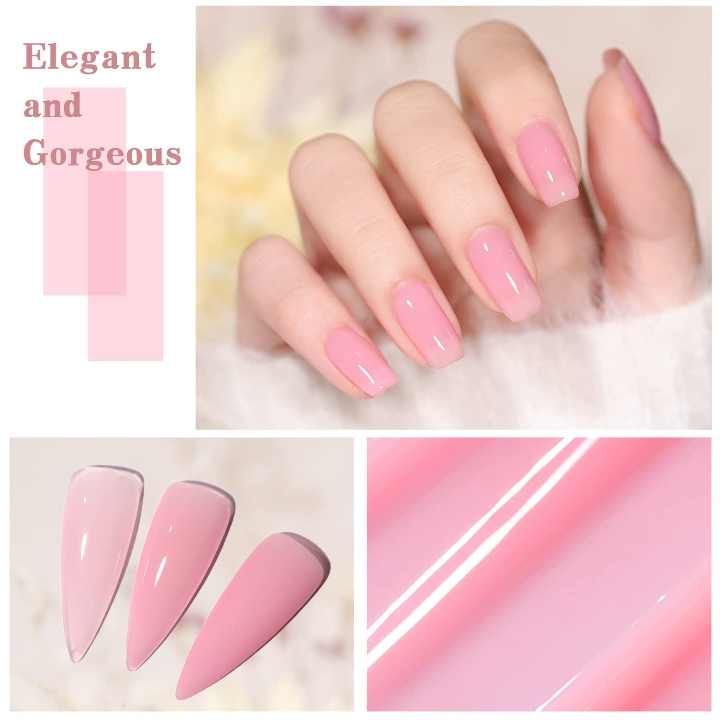 Jelly Pink Gel Nail Polish Set, 10 Colors Spring Summer Nude Kit Milky White Natural Gel, Soak Off LED DIY Art Salon Manicure Gifts for Girls.-GlimoraGlow