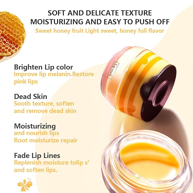2 Pcs Strawberry & Honey Lip Balm, Lip Mask with Stick, Moisturizing Lip Sleeping Mask Day & Night Lip Care - Hydrate Repair Prevent Dry Cracked Exfoliate (Honey+Strawberry)-GlimoraGlow