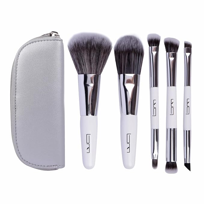 Travel Makeup Brushes Set w/Pouch, 5PCS Double Ended Portable Mini Cosmetic Brushes Kit for Foundation, Eyeshadow, Lip, Blush Make Up Brushes Professional(White)-GlimoraGlow
