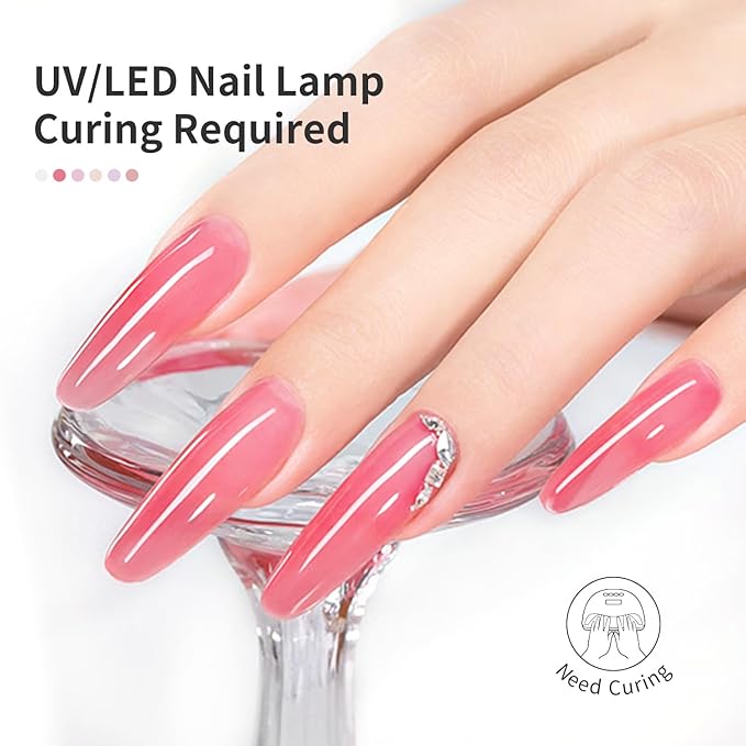 JODSONE 10ml Jelly Gel Nail Polish Set 6 Pale Colours White Pale Red Soft Pink Natural Nude Pale Purple Fresh Pink Purple All Seasons Neutral Soak off LED Lamp Gel Manicure Set for Nail Art-GlimoraGlow