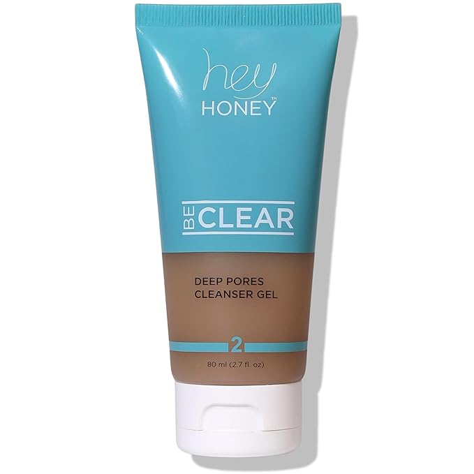 Hey Honey Skincare Be Clear - Acne Control Deep Pores Cleansing Gel | Propolis, Green Tea Oil, Camellia | Exfoliates, Unclogs Pores, Balances Oil Production | Fast Acting & Long Lasting | 2.7 Oz-GlimoraGlow
