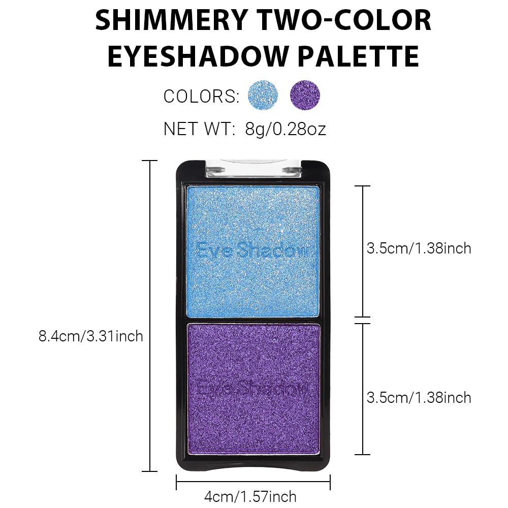 2 colors eye shadow makeup palette, Blue & Purple Eyeshadows Halloween Birthday Party Wear, high pigment eye, matte & shimmer metal eye shadow powder, Blendable, Ultra-Pigmented, Easy to Apply(02)-GlimoraGlow