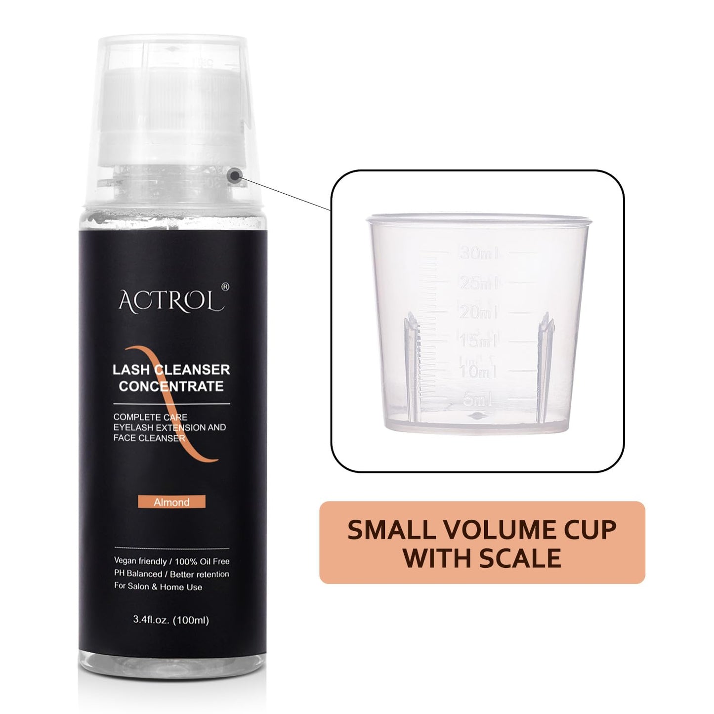 Eyelash Cleanser Concentrate 100ml Almond Professional Lash Shampoo Foaming Cleanser Lash Wash Concentrate for Extensions Lashes with Salon Home Care-Makes 40 Bottles Almond-GlimoraGlow