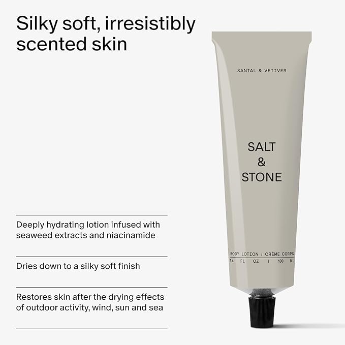 Salt & Stone Body Lotion for Women & Men | Hydrates, Nourishes & Softens Skin | Restores Dry Skin | Fast-Absorbing | Cruelty-Free & Vegan (100 ml) (Santal & Vetiver)-GlimoraGlow