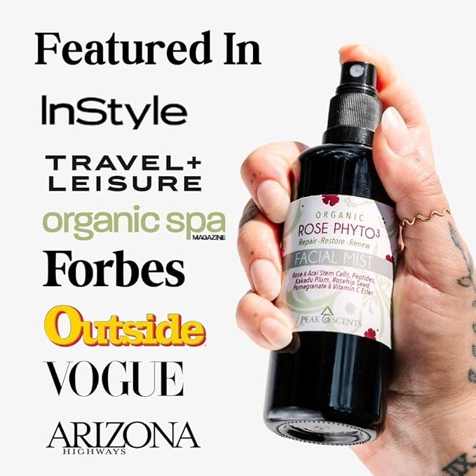 Organic & Vegan Rose Phyto³ Water Facial Spray - Moisturizing Face Mist & Setting Spray, Soothing, Hydrating Mist Rose Water For Face - Great for Facial Massaging (4 oz)-GlimoraGlow