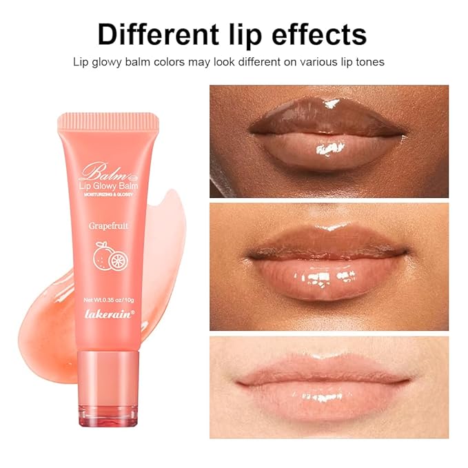 Hydrating Lip Butter Balm for a Glossy Finish and Lip Glow - Lip Glowy Balm with Summer-worthy Fragrance | Vegan Lip Care (#3-Grapefruit)-GlimoraGlow