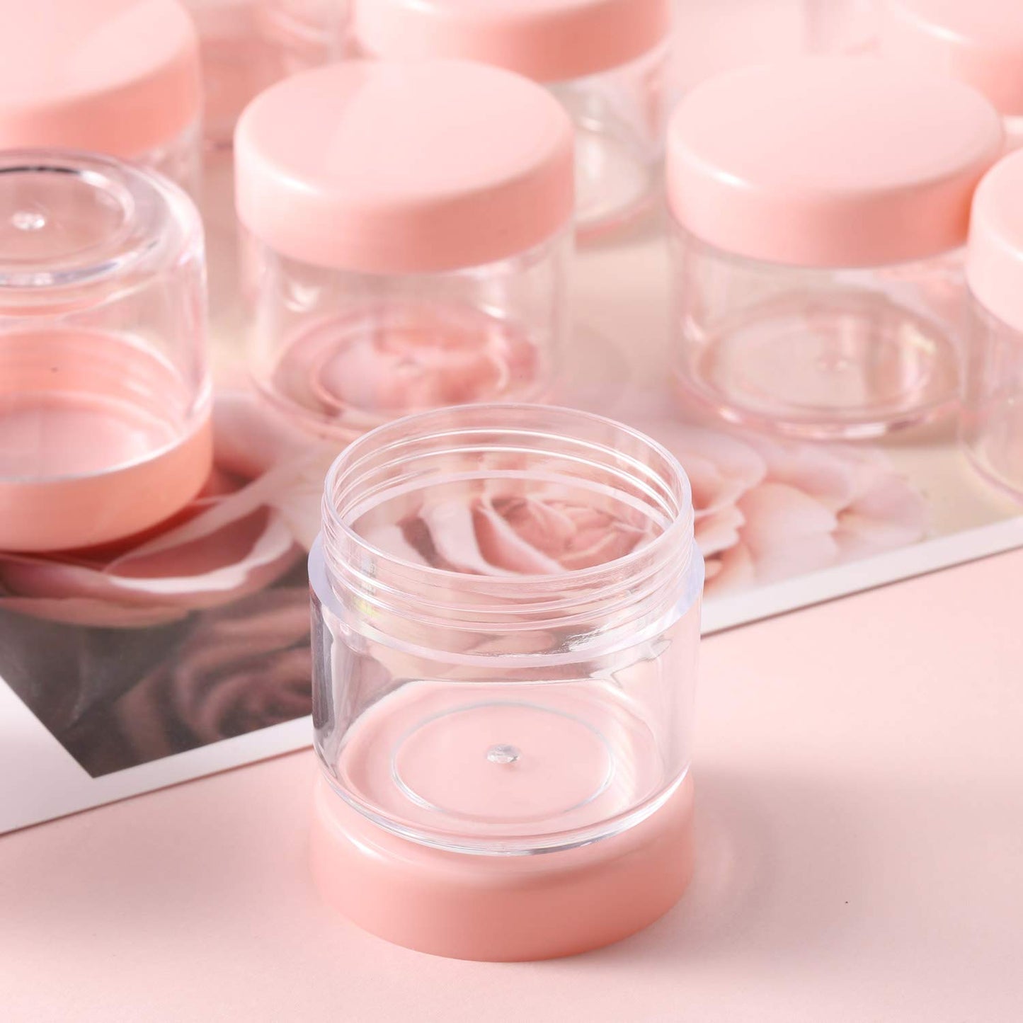 100 Count 20g Sample Containers with Lids，Refillable Cosmetic Containers Small Plastic Jars Lip Scrub Container - Pink-GlimoraGlow