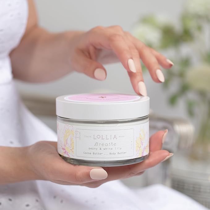 LOLLIA Breathe Body Butter, 5.5 oz. - Peony & White Lily Fragrance - Shea Butter & Cocoa Butter, Body Lotion for Women, Hydrating & Smooth Body Moisturizer-GlimoraGlow