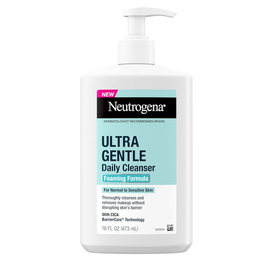 Neutrogena Ultra Gentle Foaming Facial Cleanser, Fragrance Free Hydrating Face Wash for Sensitive Skin, Daily Non Over Drying Makeup Remover, Hypoallergenic, Soap & Dye Free, Non-Comedogenic, 16 Fl Oz-GlimoraGlow