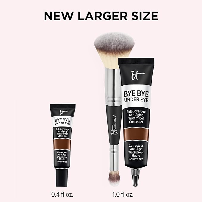 IT Cosmetics Makeup Set - Includes Supersize Bye Bye Under Eye Concealer (44.0 Deep) + Heavenly Luxe Complexion Perfection Concealer Brush (1 fl oz) - with Collagen, Hyaluronic Acid & Antioxidants-GlimoraGlow
