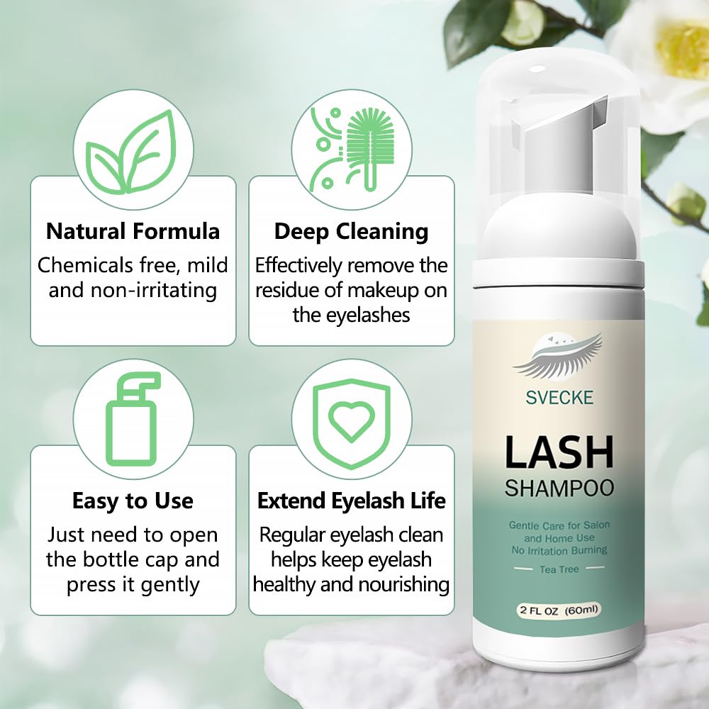 Lash Shampoo Kit Eyelash Extension Cleanser, Eyelash Shampoo for Lash Extensions, Lash Cleaner Eyelid Foam Cleaning Kit for Salon Home Use (Tea Tree)-GlimoraGlow