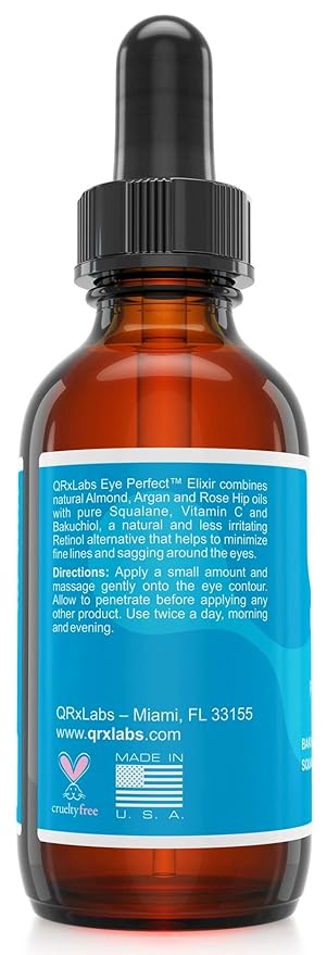Eye Perfect Elixir - With Bakuchiol (Retinol Alternative), Pure Argan and Rosehip Oils, Squalane, Vitamin C & E - Best Anti-Aging Treatment Serum for Bags, Puffiness, Wrinkles, Crow Feet-GlimoraGlow