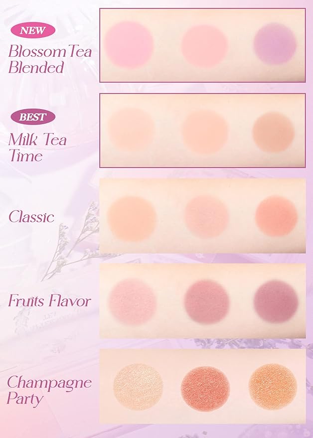 I'm Meme Palette - Afternoon Tea Blusher | Blossom Tea Blended, Cool Tone Blush for Cheek, Soft Pink, Peach, Lavender, 3 Shades Palette, Matte Powder Blush for Face&Cheeks, 0.4oz-GlimoraGlow