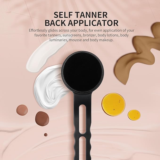 docolor Self Tanner Back Applicator, Plastic Long Handle Back Tanning Applicator Large Body Makeup Brush Vegan & Cruelty Free Self Tanner Brush For Self Tanner, Sunscreen, Bronzer, Foundation-GlimoraGlow