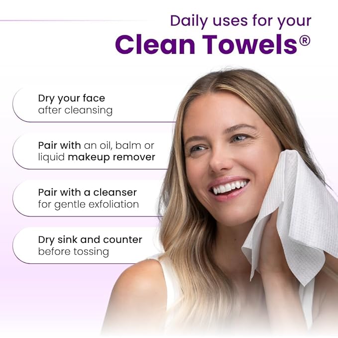 Clean Skin Club Clean Towels XL Healthy Aging™, Smooths Fine Lines Wrinkles & Texture In 6 Weeks, Treated for Extra Softness, Disposable Face Towels, Anti Aging Makeup Remover Dry Wipe (50 Ct, 1 Pack)-GlimoraGlow
