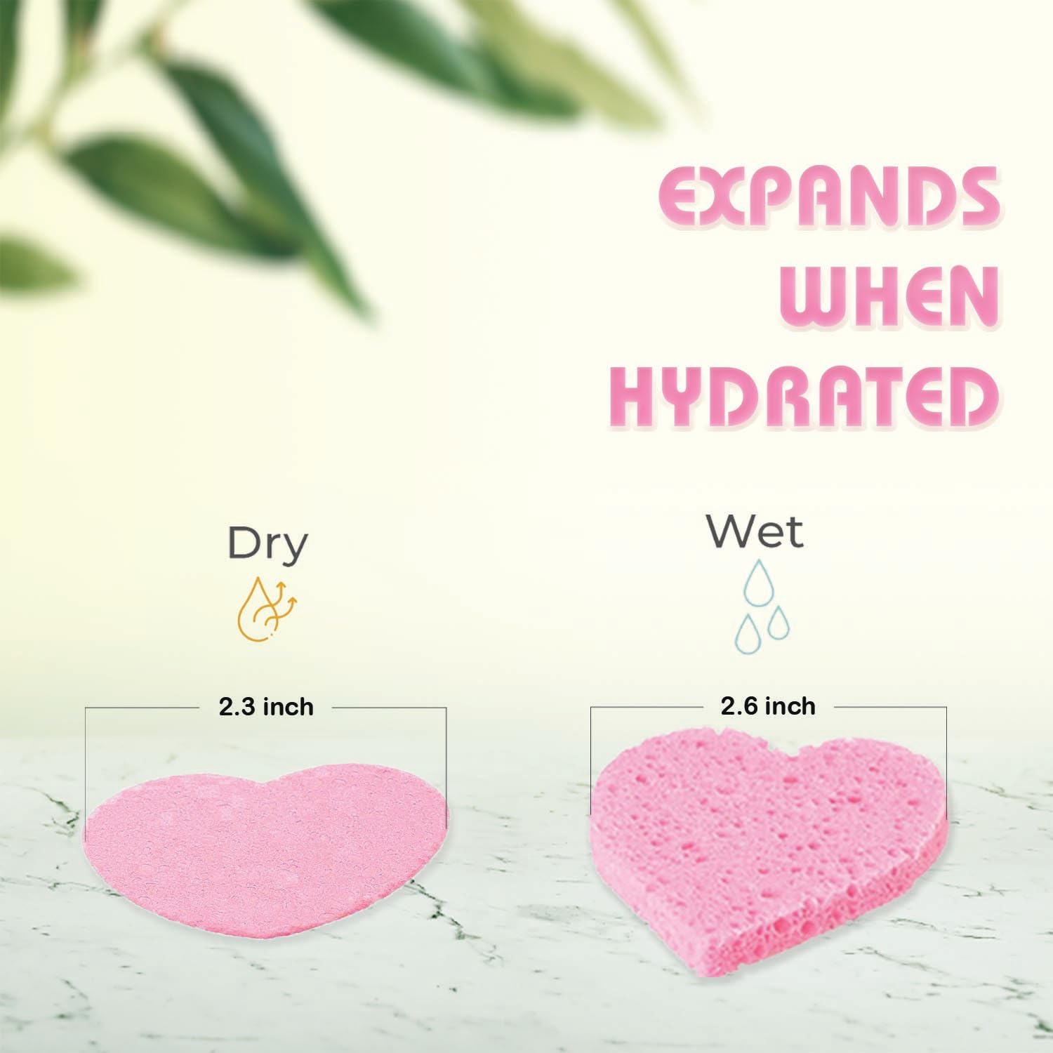 60-Count Compressed Facial Sponges | Makeup Remover Sponge | 100% Natural Cosmetic Spa Sponges for Facial Cleansing | Exfoliating Mask | Face Scrubber (Heart)-GlimoraGlow