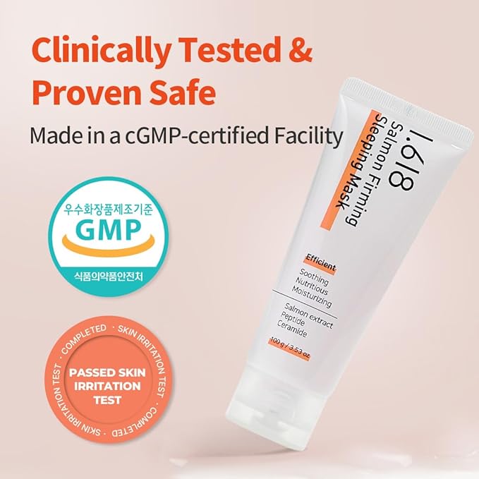 1.618 Salmon Firming Sleeping Mask with Ceramides & Hyaluronic Acid – Hydrating, Soothing, Anti-Wrinkle Overnight Face Mask for Dry & Sensitive Skin | Fragrance-Free | K-Beauty | 3.53oz-GlimoraGlow