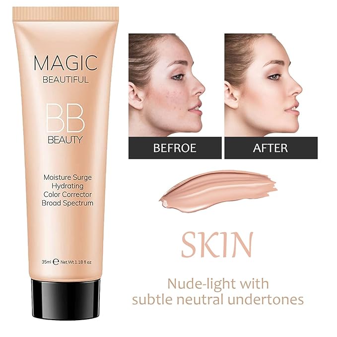 2 Pcs BB Cream Full Coverage Foundation,Hydrating Natural Flawless Concealer, Clean Nude Makeup Base,Color Correcting Oil-Free BB Cream(light skin tone)-GlimoraGlow