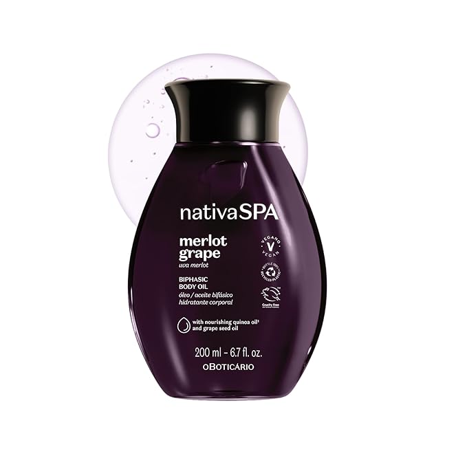 Nativa SPA by O Boticário Merlot Grape Biphase Body Oil, with Quinoa & Grapeseed Oils, Silky Glow with Hydration, 6.7 Ounce (200ml)-GlimoraGlow