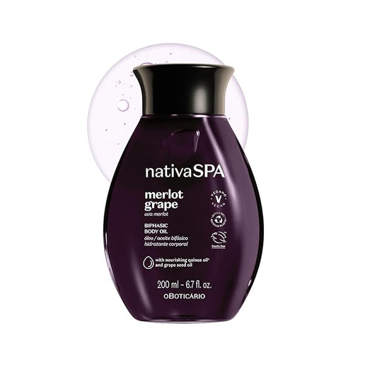 Nativa SPA by O Boticário Merlot Grape Biphase Body Oil, with Quinoa & Grapeseed Oils, Silky Glow with Hydration, 6.7 Ounce (200ml)-GlimoraGlow