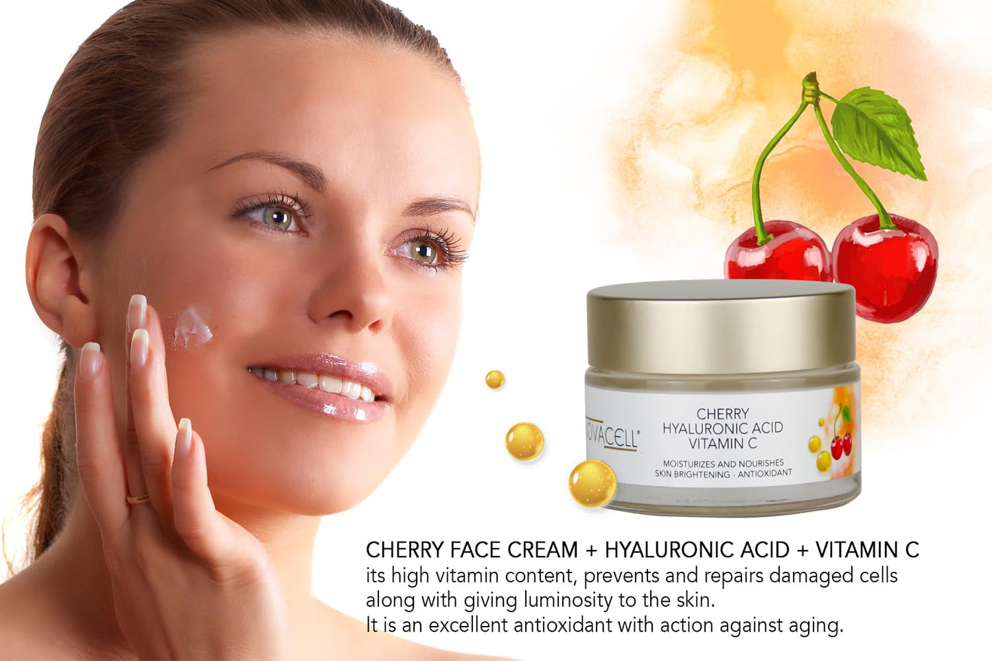 Cherry Face Mositurizer Cream with Hyaluronic Acid & Vitamin C - Nourishing, Youth Preserving, Fills Expression Lines & Wrinkles - 50 ml-GlimoraGlow
