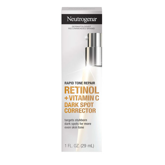 Neutrogena Rapid Tone Repair Retinol + Vitamin C Dark Spot Corrector Face Serum, Daily Anti-Wrinkle Dark Spot Corrector to Brighten & Even Tone, Mineral-Oil & Dye-Free, White, 1 oz-GlimoraGlow