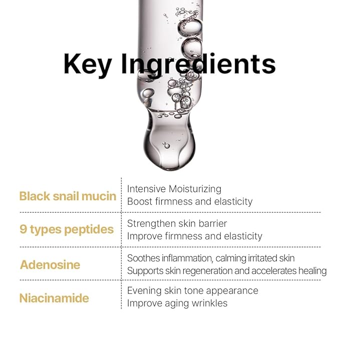 Farmstay Black Snail & Peptide9 Perfect Ampoule, Korean Snail Mucin Serum for Elastic & Glow Skin, Boosting Radiance & Repairing Skin Barrier Serum, for Women & Men, Korean Skin Care, 1.18 Fl. Oz.-GlimoraGlow