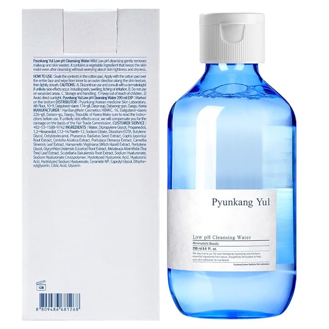 Pyunkang Yul PKY Low pH Cleansing Water Makeup Remover Face Cleanser with Witch Hazel and AHA - Cica, Tea Tree Extract Natural Ingredients Ceramide Micellar Water 9.8 Fl Oz-GlimoraGlow